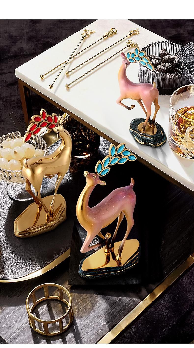 Home Contemporary Modern Brass Carving Decoration Ornaments Statue Deer Decor for Living Room