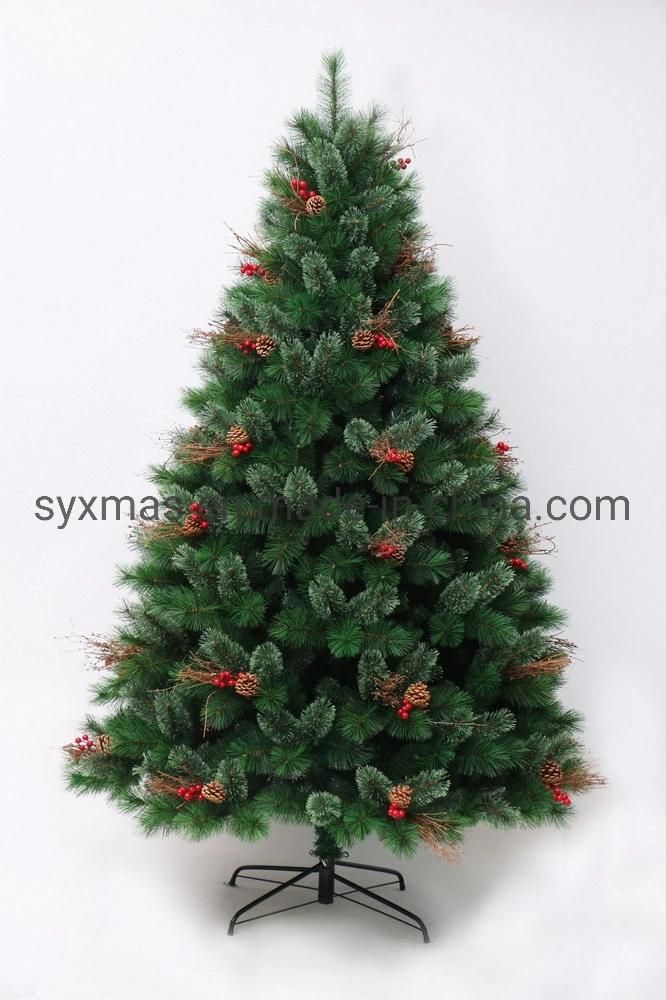 Green PVC Christmas Tree 9FT Christmas Tree Pine Needle Tree with Ornaments