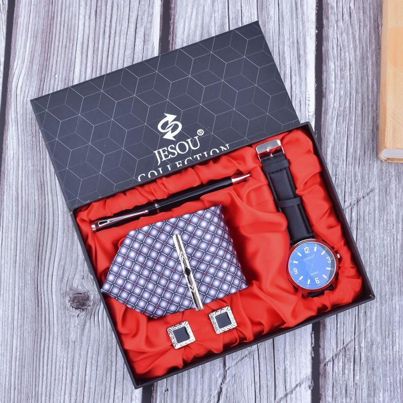 Promotional Creative Business Gift Set with Metal Pen Watch Cuff-Link and Tie for Men
