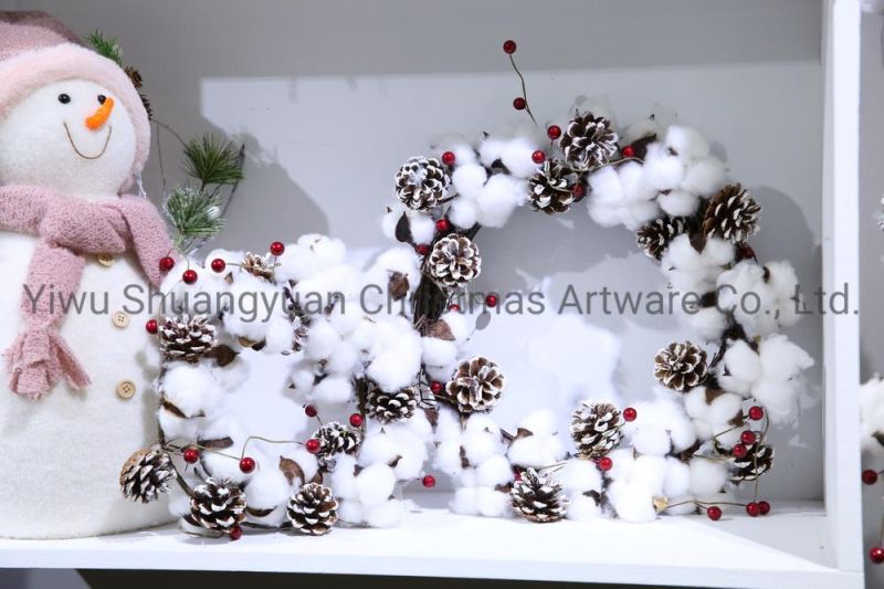 New Design Christmas Pine Needle with White Wreath for Holiday Wedding Party Decoration Supplies Hook Ornament Craft Gifts