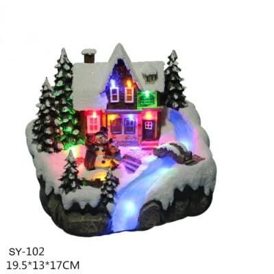 Hot Itme Newly Designed Christmas Holiday Gift House Garden Decoration LED Lighted Music Spinning Resin Crafts