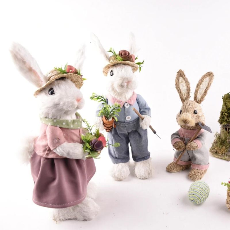 Factory Suppliers Customized Handmade Handcraft Home Decoration Rustic Foam Garden Sisal Rabbit Easter Decoration Bunny