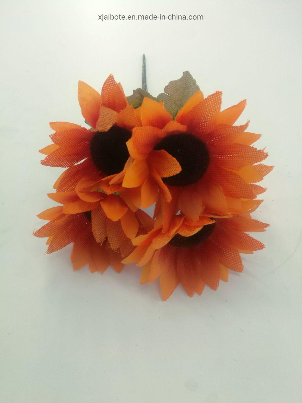 Cheap Silk Artificial Flower Wholesale 5 Head Single Branches Artificial Sun Flower