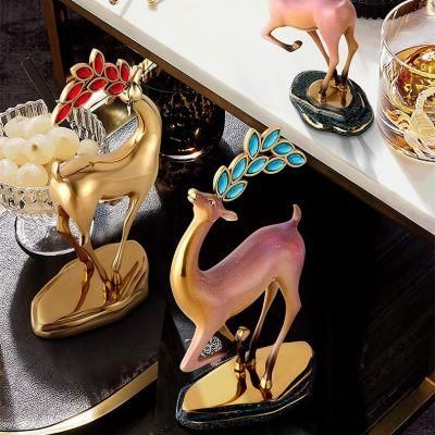 Home Contemporary Modern Brass Carving Decoration Ornaments Statue Deer Decor for Living Room