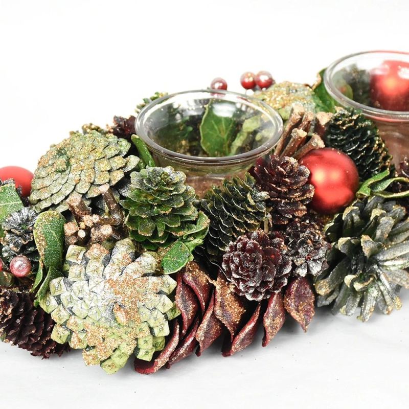 BSCI Natural Pine Cones Handmade Craft Home Decoration Christmas Candle Holder