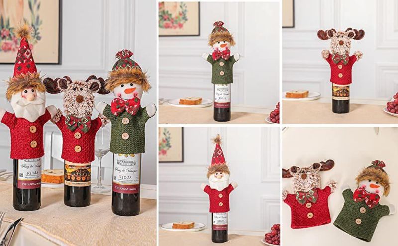 3PC Chirstmas Gnome Wine Bottle Covers Wine Bottle Sweater Dress for Christmas Holiday Party Table Decorations