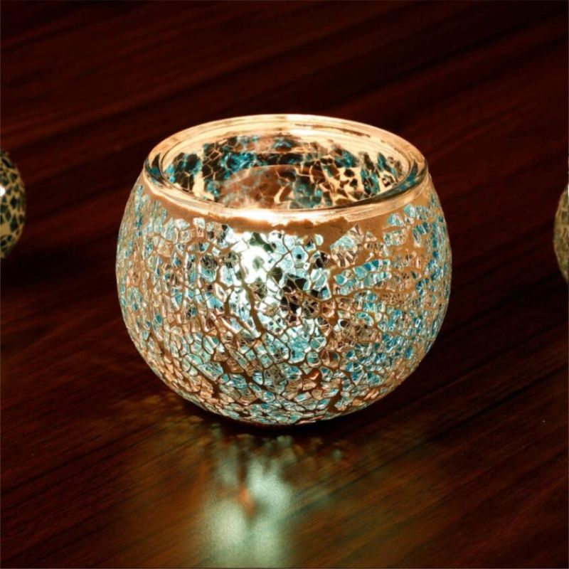 High Quality Handmade Cracked Glass Candle Jar Multi-Color Tealight Holders