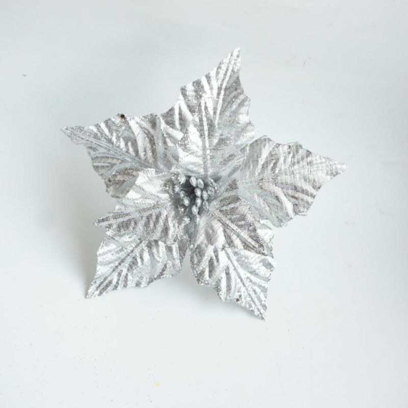 Silver Artificial Xmas Golden Silver Color Poinsettias or Christmas Decoration