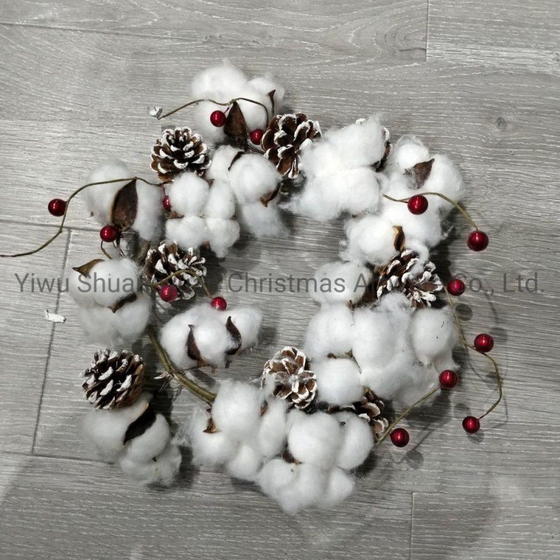 New Design Christmas Pine Needle with White Wreath for Holiday Wedding Party Decoration Supplies Hook Ornament Craft Gifts