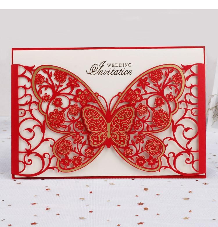 Fancy Butterfly Laser Cut Wedding Invitations Cards with Envelope