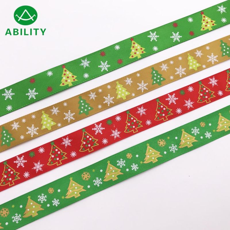 Custom Printing Christmas Polyester Ribbon Grosgrain Ribbon