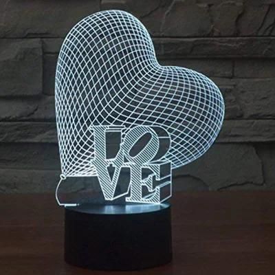 3D Love Heart Lamp LED Optical Illusion Night Light