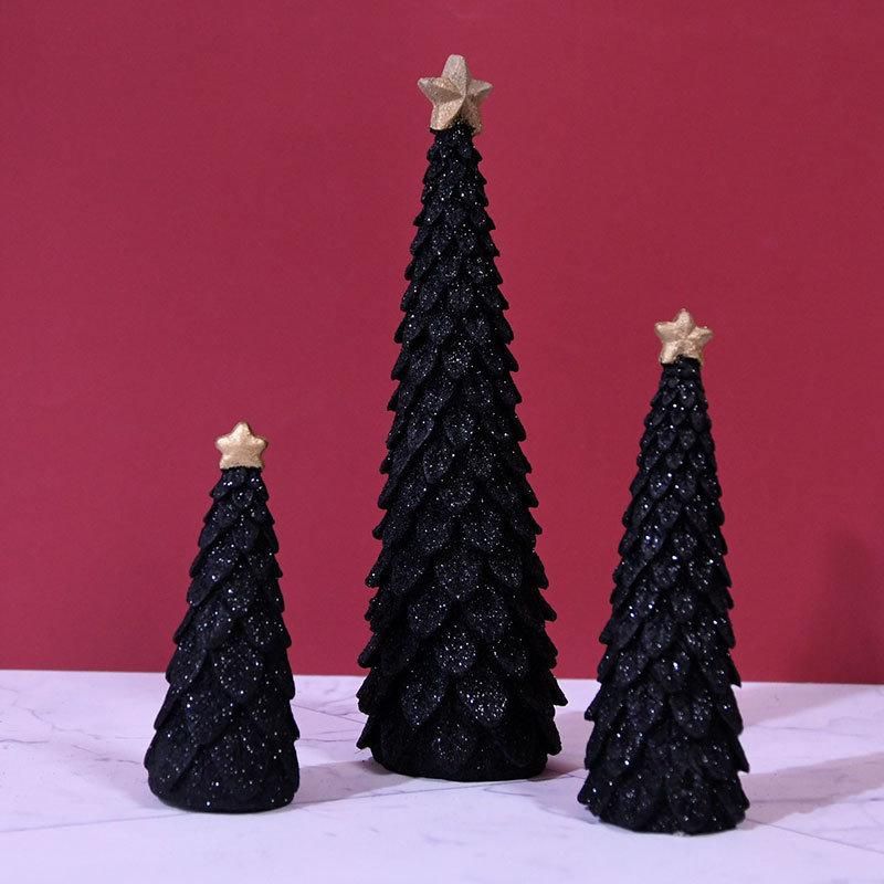 Silver and Black Resin Glittered Christmas Trees- 5.7 Inches to 11.2 Inches Tall