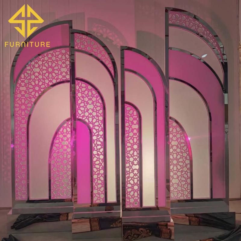 Gorgeous Gold Stainless Steel Acrylic Wedding Backdrops Designs for Wedding and Party