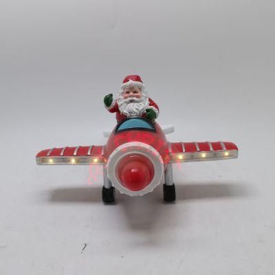 Santa Claus and Aircraft LED Lamp Resin Ornament Handicraft Indoor Ornament Manufacturer Direct Sales