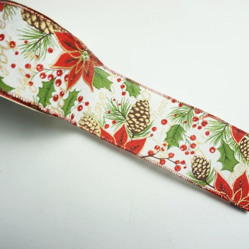 Custom Printed Satin Wired Christmas Ribbon Festival Celebration Decoraion Accessories 3mm to 75mm Spool Package