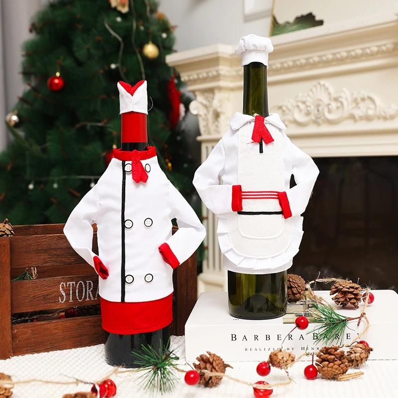 Christmas Wine Bottle Sets Chef′ S Clothes Hats Restaurant Bar Holiday Decorations Props Household Items