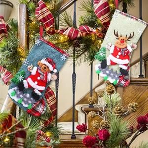 Christmas Stockings 12.2′′ Large Size Xmas Stockings Decorations 3D Santa Snowman Reindeer Bear Xmas Character Stockings Decorations for Family Holiday Christma