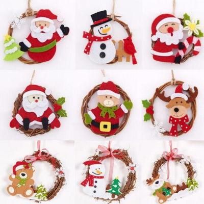 Christmas Ornament Santa Claus Snowman Rattan Hoop Pendant