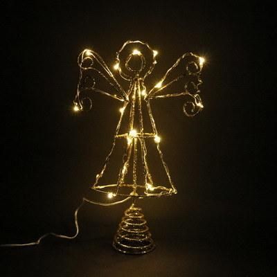 Hot Sale New Design 17*6*29cm+T20L Gold Iron Material Christmas Tree Topper with Glitter and Light Decorate