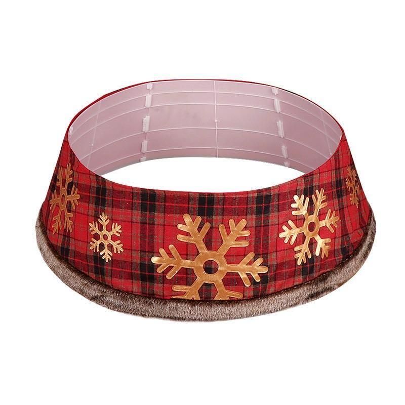 Christmas Decorations Non Woven Plaid Gold Snowflake Christmas Tree Skirt Christmas Tree Bottom Apron