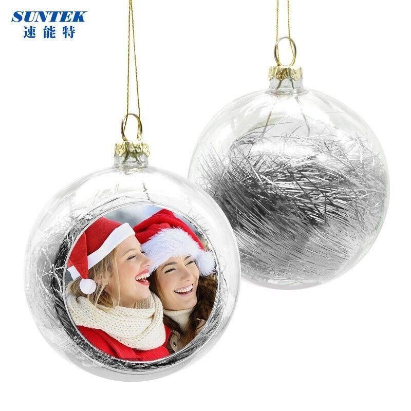 Prosub Sublimation Christmas Ball Personalized Custom Printing 8cm Plastic Clear 2D Christmas Ball Ornaments Sublimation Blank