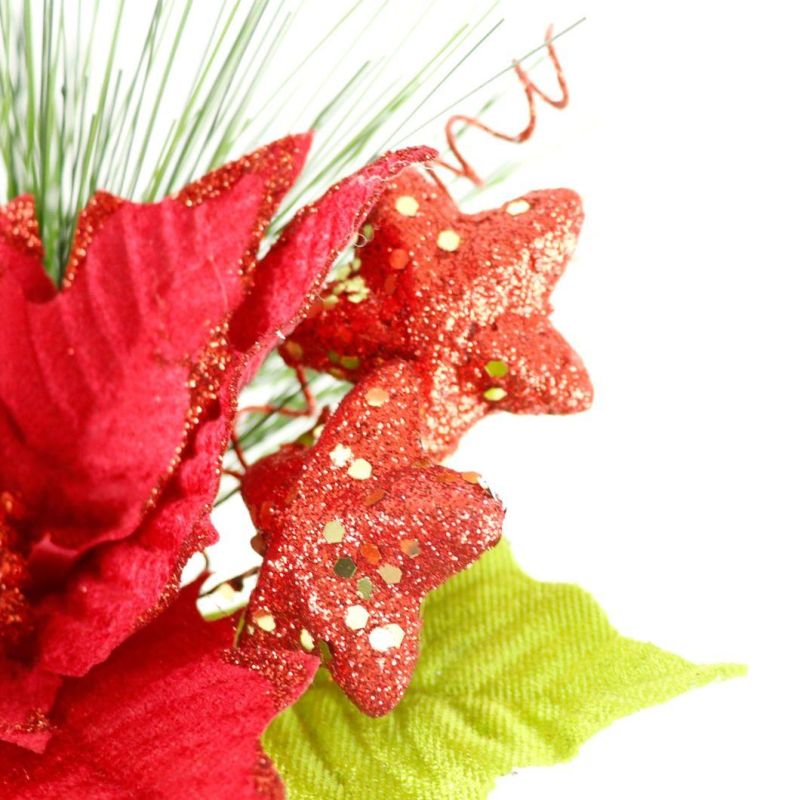 Artificial Flowers Floral Christmas Decorative Pick Poinsettia Flower Pick