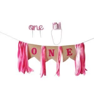 Princess 1st Birthday Party Banner Crown Cake Insert Card Party Decorations