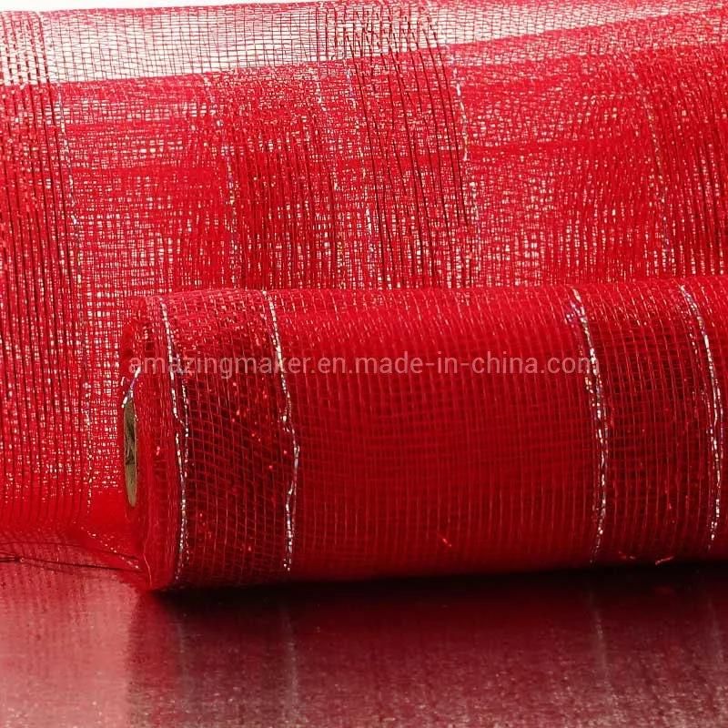 Fashionable 1′′ Metallic Stripe 21′′ Deco Mesh for Promotion