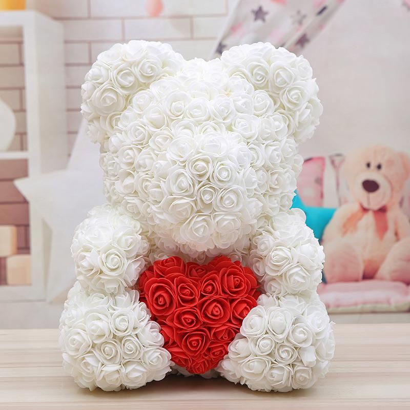 Sn-C003 High Quality Rose Bears with Gift Box Foam Rose Teady Bear with Heart Artificial Flower Rose Bears 40cm