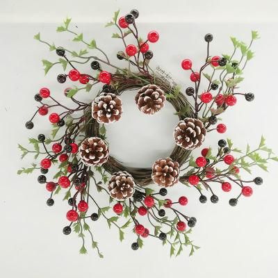 Artificial Christmas Wreath with Flower Leaf Pine Cone Red Berry