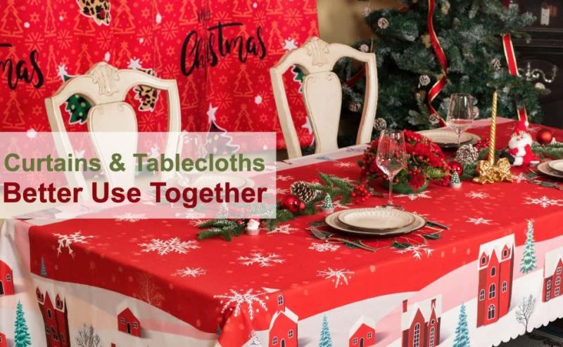 Christmas Tablecloth Rectangle - Holiday Decoration Printed Table Cloth - Washable Fabric Xmas Table Cover
