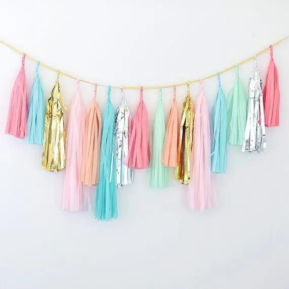 Colorful Tassel Garland Tissue Paper Tassel Banner Pompom for Wedding Birthday Home Party