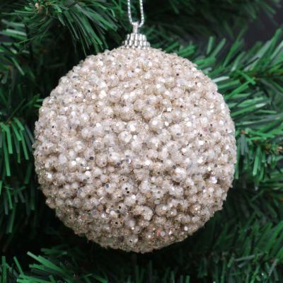 Best Selling Christmas Decoration 8cm Light Champagne Foam Ball with Paillettes