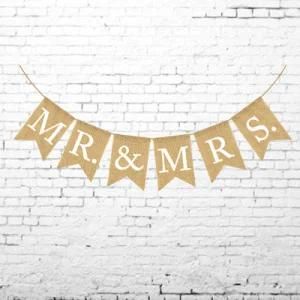 Wedding Party Decoration Garland Wedding Reception Mr &amp; Mrs Linen Flag