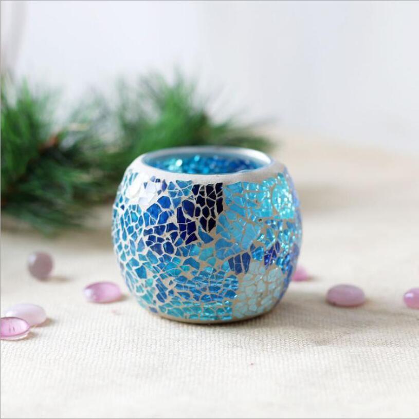 Luxury Mosaic Style Cracked Glass Candle Holder for Table Centerpieces Decorative