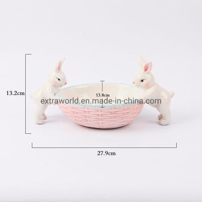 Attractive Newest Design Easter Bowl Ceramic Porcelain Egg Shape Bowl with Rabbit