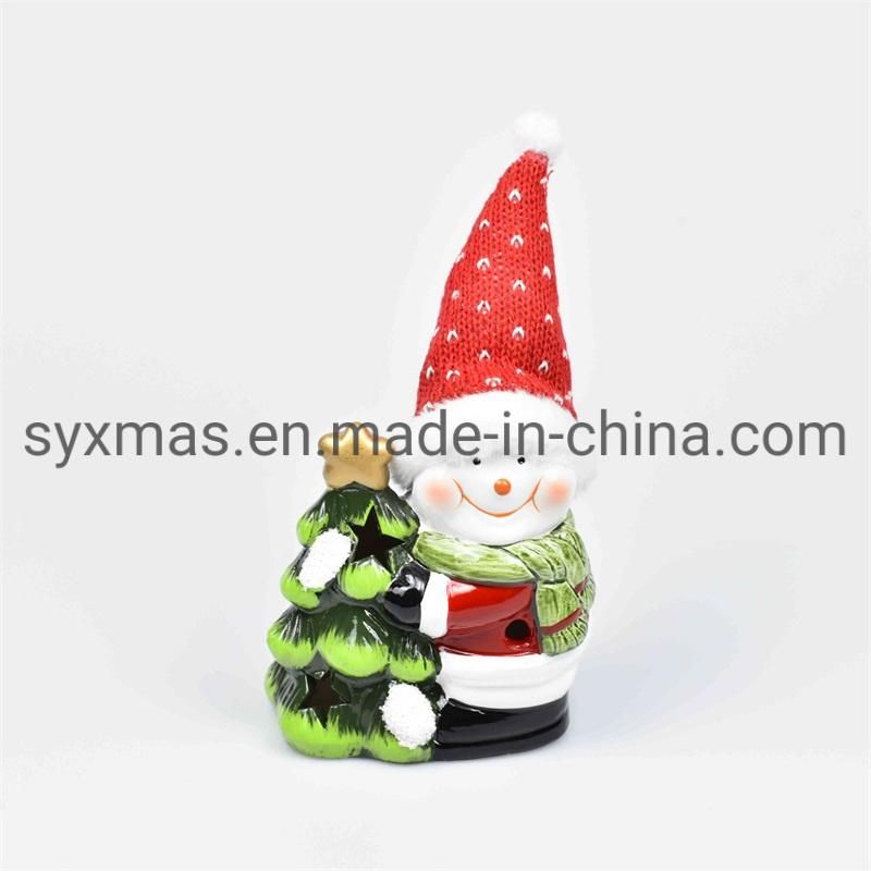 Export Ceramic Hand Painted All Ceramic Santa Decorations Gifts with LED Lights