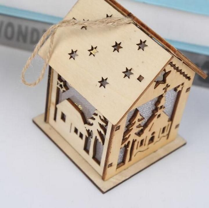 LED Light Wood House Christmas Tree Decorations for Home Hanging Ornaments Xmas Gift
