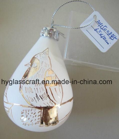 White Christmas Glass Ornaments with Bird Pattern