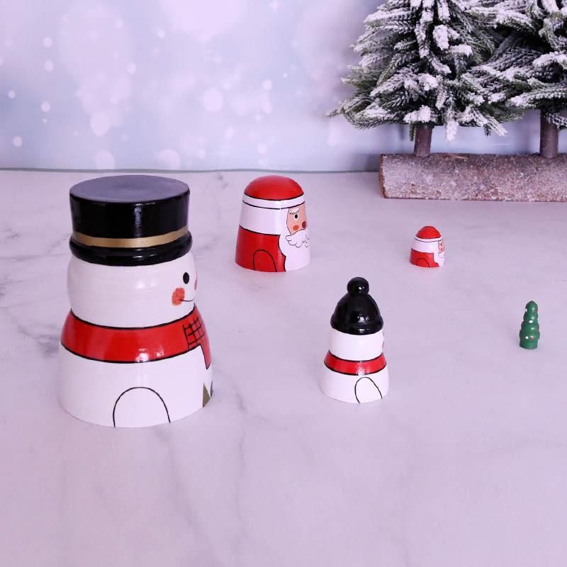 5PCS Christmas Snowman Nesting Dolls Handmade Wooden Matryoshka Dolls Russian Nesting Dolls Set Home Decoration