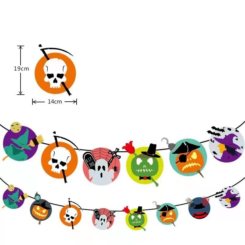 Halloween Triangle Pull Flag Skull Pumpkin Paper Pull Flower Halloween Party Decorations Halloween Pull Flag