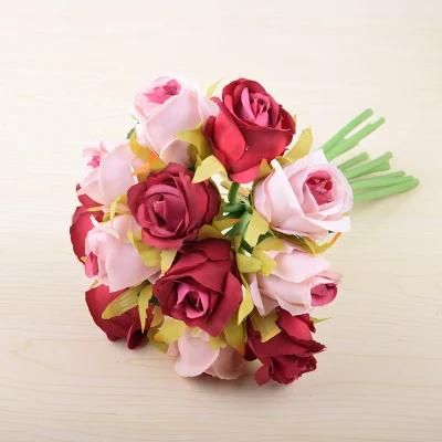 Hot Sale Artificial Roses Flowers 12 Heads Arrangement Silk Bouquet for Home Office Parties Bridal and Wedding Decoration