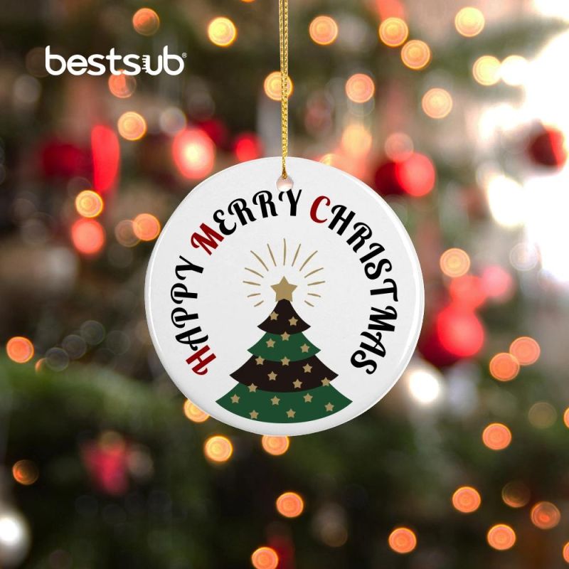 Bestsub Sublimation 3" Round Ceramic Christmas Tree Decoration Ornaments Gift