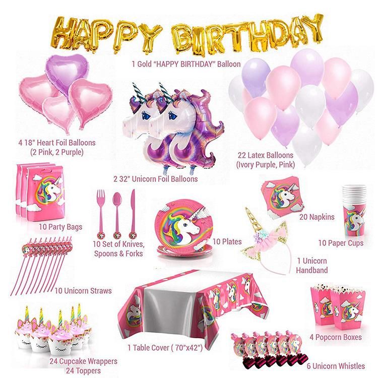 Kid Birthday Decorations Favors Set Unicorn Party Supplies