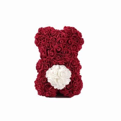 Valentine&prime;s Day Gift 40cm Standing Red Rose Bear Rose Artificial Decoration Christmas Gift Flower Bear
