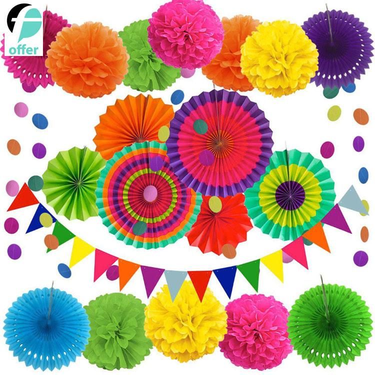 Multi-Color Hanging Paper Fans Sets