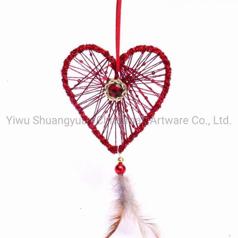 Red Heart Hanging Ornament Decorated with Diamond Christmas Tree Decorations Foam Ball