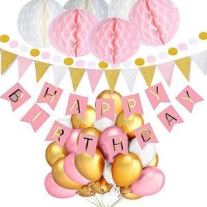 30PCS Balloons Birthday Party Decorations Pink Birthday Banner