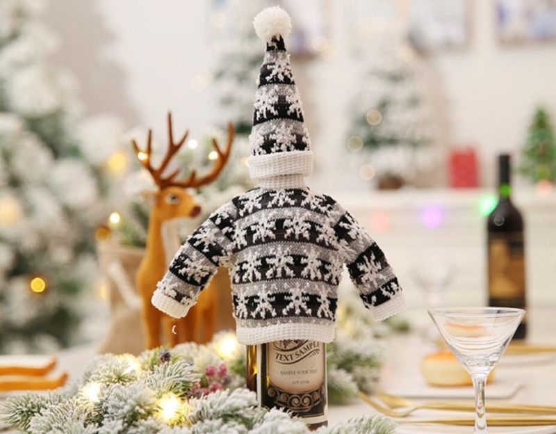 Hot Sale Christmas Decoration Knit Red Wine Bottle Cover Decoration